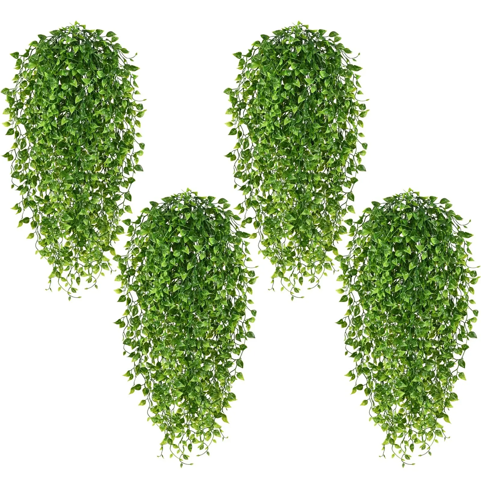 4-Pack Artificial Hanging Plants, Boston Fern Vines, UV-Resistant Indoor/outdoor Decor, Living Room, Bohemian Wall, Porch, Shelf