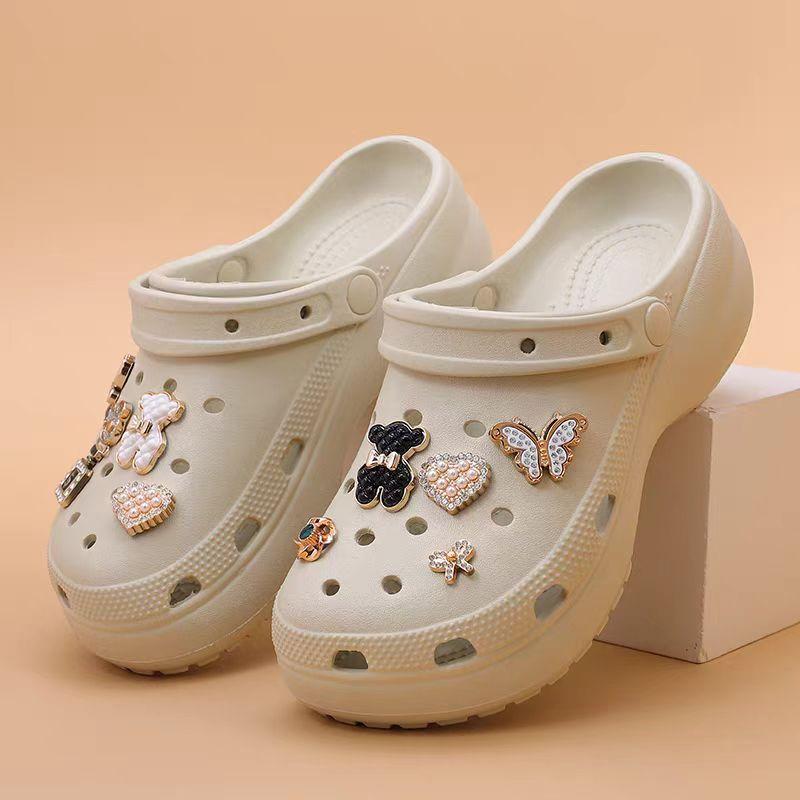 Women's Cute Rhinestone Decorated Slides, Casual Comfortable Platform Slippers for Beach, Eva Beach Slippers, Fashionable Shoes for Indoor & Outdoor Wear, Girl, Soft Sole Slippers arch support clog comfortable mule