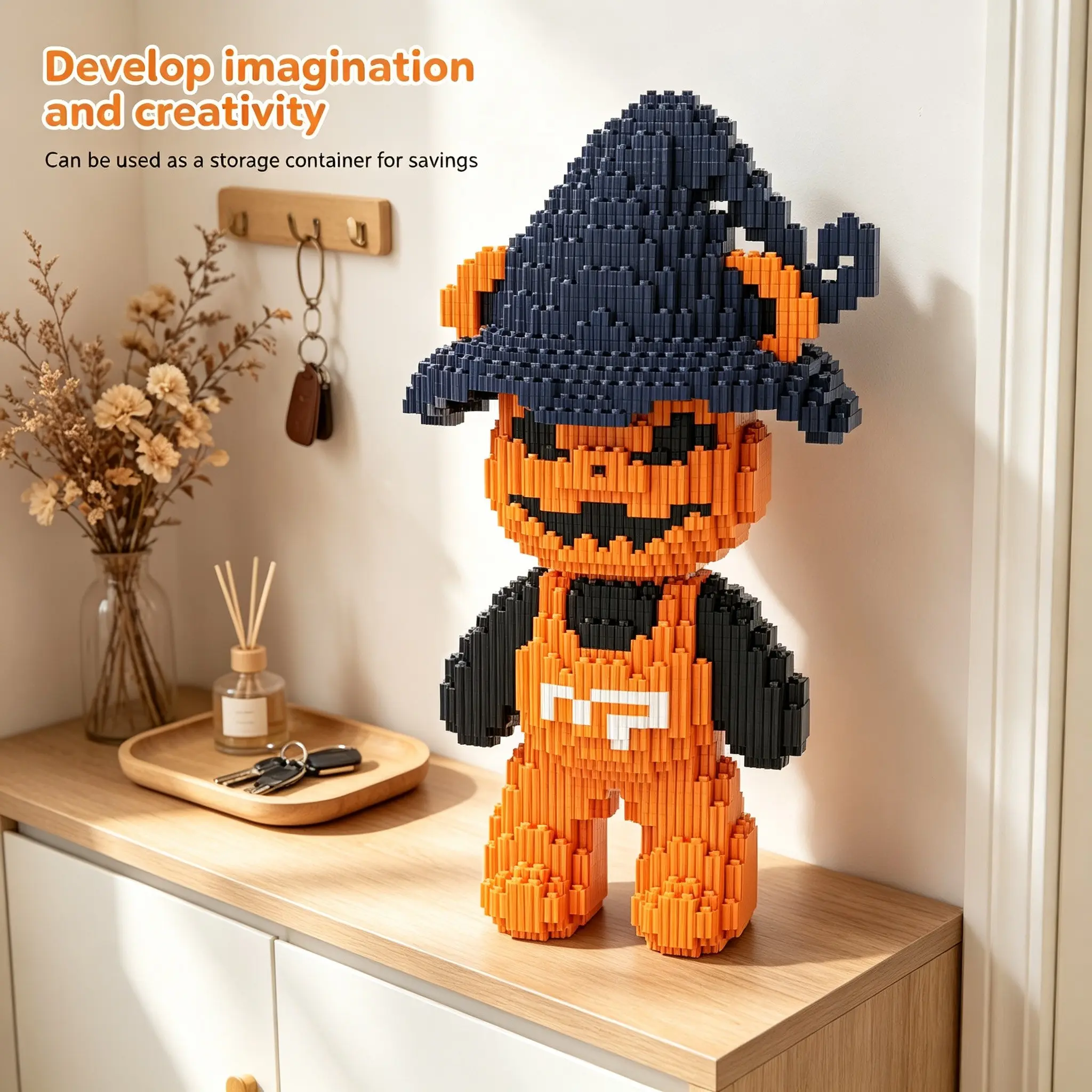 Halloween Skull Bear Lucky Bear Building Blocks 3D Puzzle Model, Stress Relief Toy, Indoor Decoration, Birthday Christmas New Year Gift