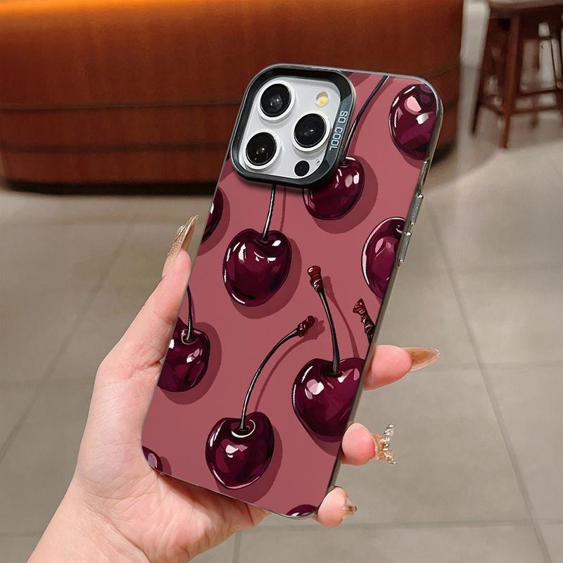 Creative graffiti cherry pattern, drop-proof and non-slip TPU large-aperture IMD phone case, compatible with iPhone 17, 16, 15, 14, 13, 12, 11, XS, X ,Samsung S25 S24 S23 S22 series and other models. Makes a great gift for friends or family.