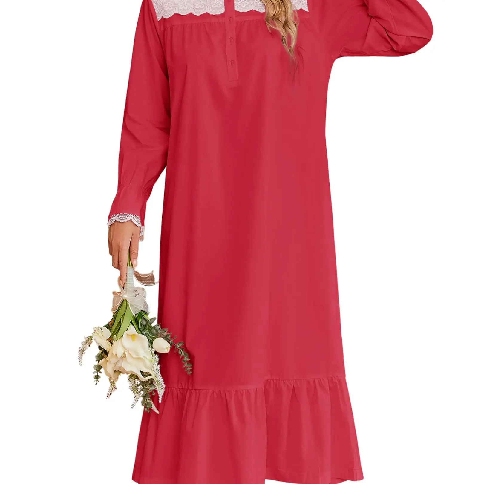 Victorian Nightgown 100% Cotton Long Sleeve Vintage Old Fashioned Gown for Women