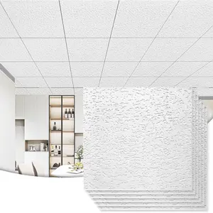 12-Pack Stucco Texture Drop Ceiling Tiles 2x2 FT - Fire-Rated, ,  -  PVC 24x24 Inch Ceiling Panels for Living Room Kitchen Bathroom Basement Office, White