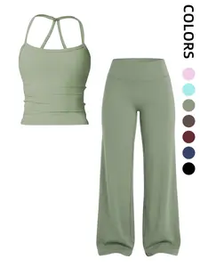 Women's Two-Piece Set Tank Top + High-Waisted Wide-Leg Pants, Breathable Sports, Yoga Gym Running, Summer Fitness Wear