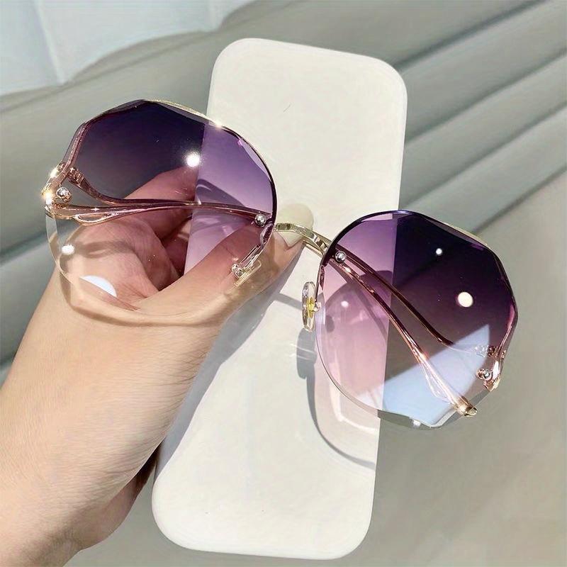 Frameless Gradient Glasses for Men and Women, Rose Gold Accent Lenses, Lightweight Modern Design, Durable Temples, Stylish Casual Eyewear with Protective Case Oversized Aviator nighttime yellow tint Trendy Rectangle Sunglasses cute fashion night vision