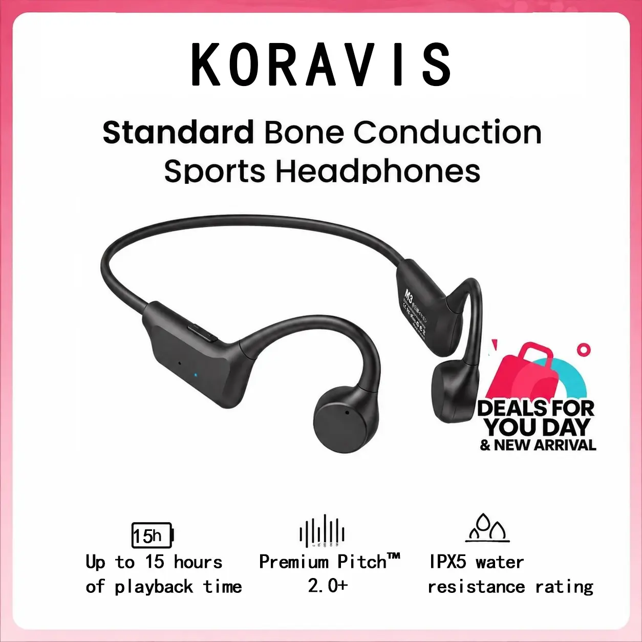 Open-Ear BT Bone Conduction Sport Headphones, Sweat Resistant Wireless Earphones for Workouts and Running, Bluetooth-compatible Connectivity