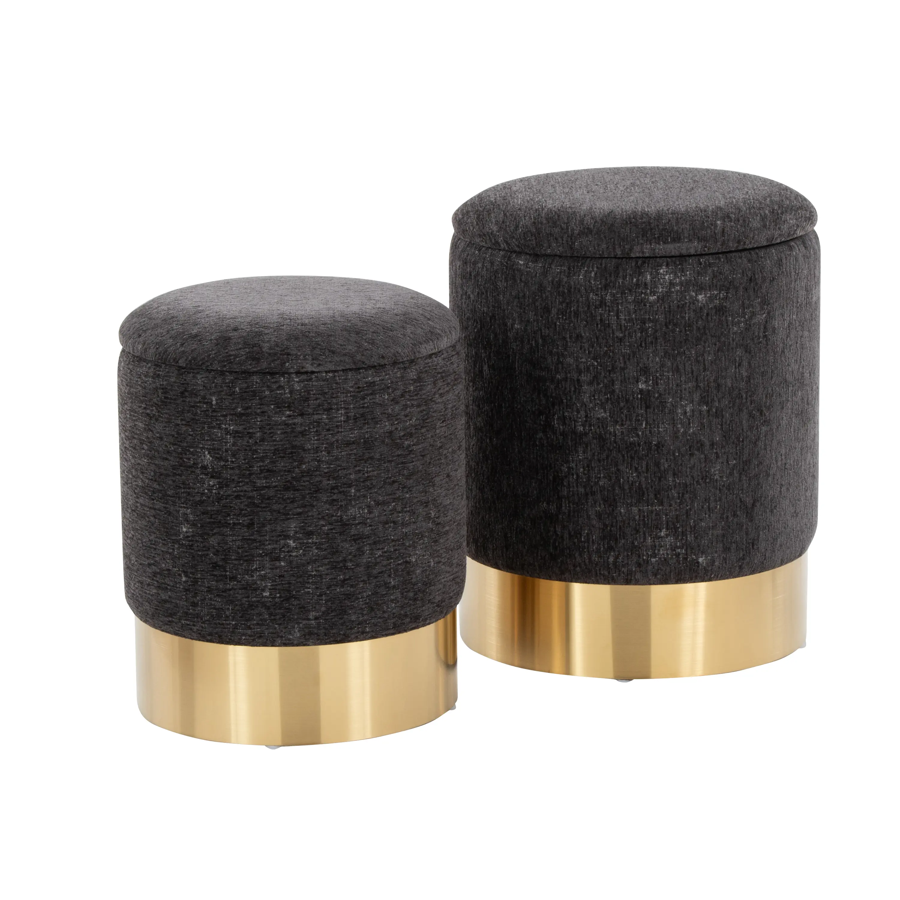 ARCH Contemporary Nesting Ottoman Set Gold Metal Frame Black Fabric Upholstered Footstool Set for Living Room Modern Accent Furniture Space-Saving Stackable Stools with Sturdy Metal Legs, Home Furniture and Household Product Search Terms