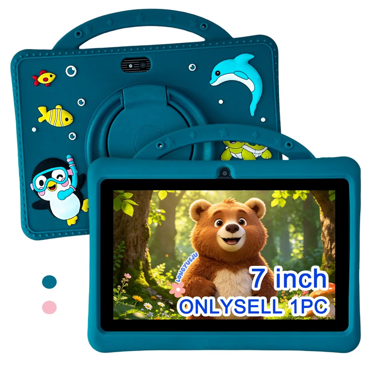 7 Inch Android Kids Tablet, WiFi & Bluetooth, HD Screen, Dual Cameras, Multiple Learning Apps, Parental Control, Educational Toy, Christmas & Halloween Gift, Pink & Blue, USB Cable Included, No Power Adapter