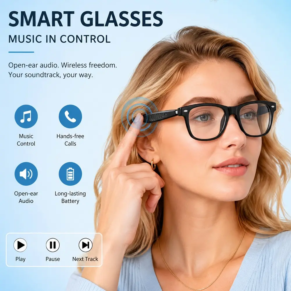 SENBONO Open Audio Smart Glasses, Ble5.4 Low Power Connection, Dual Mic Noise Reduction, TWS Stereo Sound, Magnetic Fast Charging, Wireless Audio Glasses, Wireless Audio Eyewear