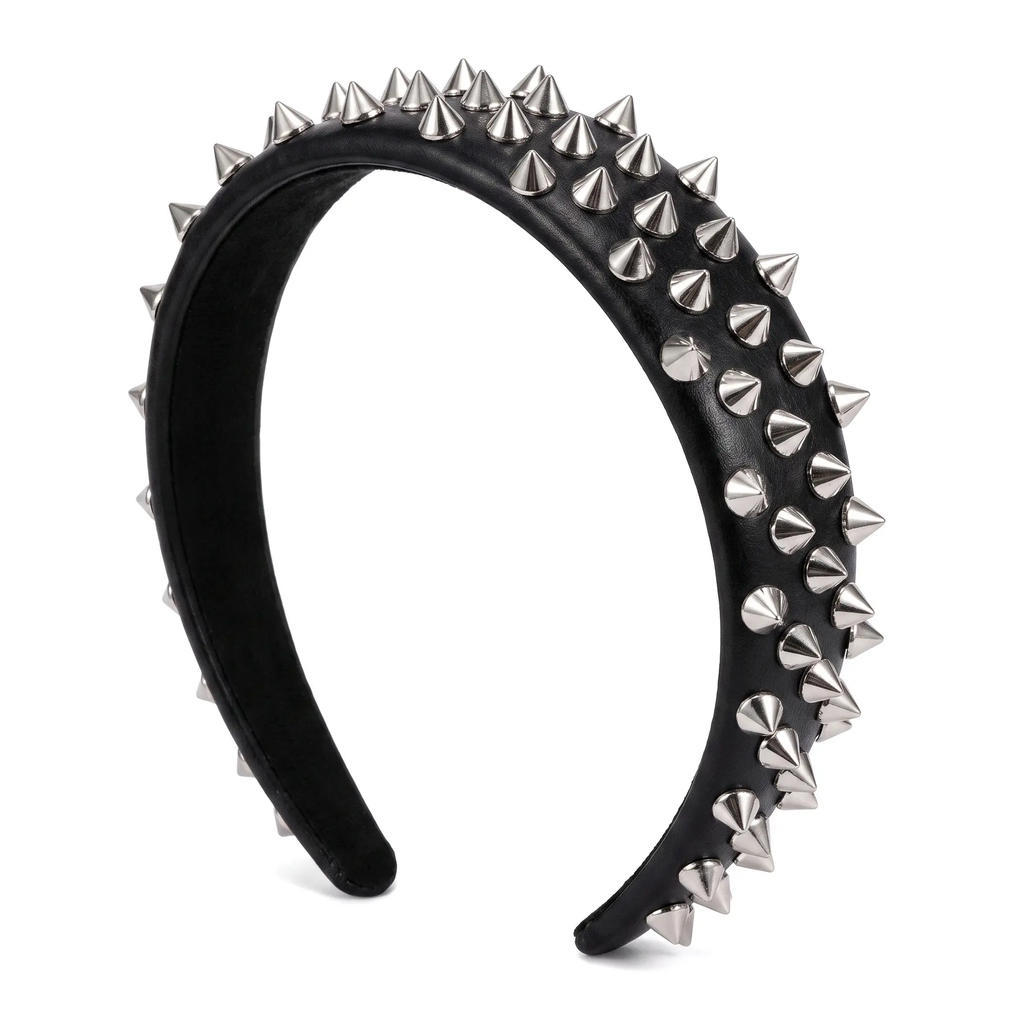 Unisex Leather & Metal Studded Headband - Edgy Punk Edge Streetwear Hair Accessory, Durable Sleek Solid Black, One Size Fits, Premium Everyday Wear, Unisex Fit