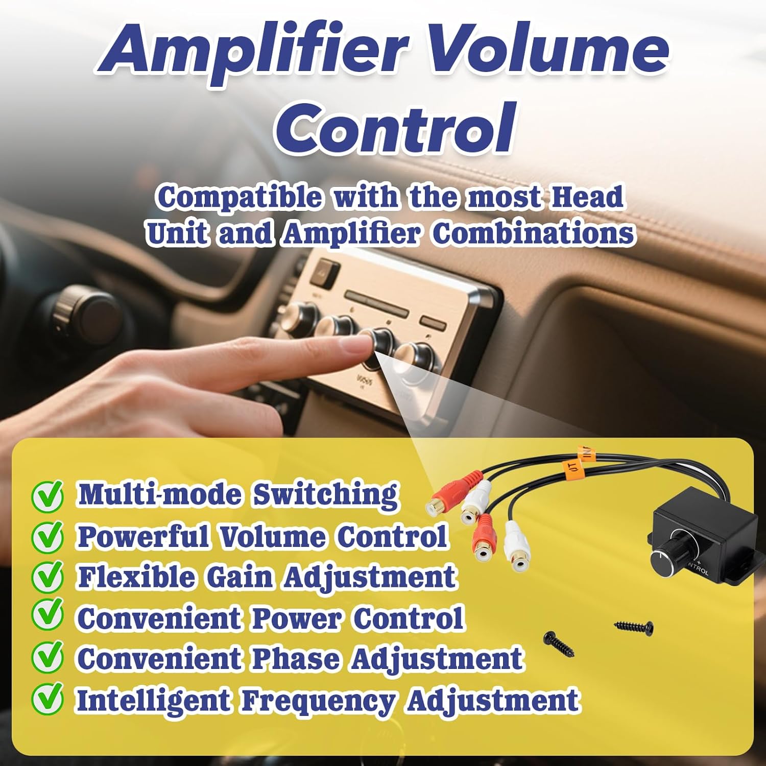 Universal  RCA Amplifier Level Controller - Audio Bass Control Knob with Sub Amp Volume  | Plug-and-Play Bass Boost Adjuster for , ,  Theater & Speaker Systems