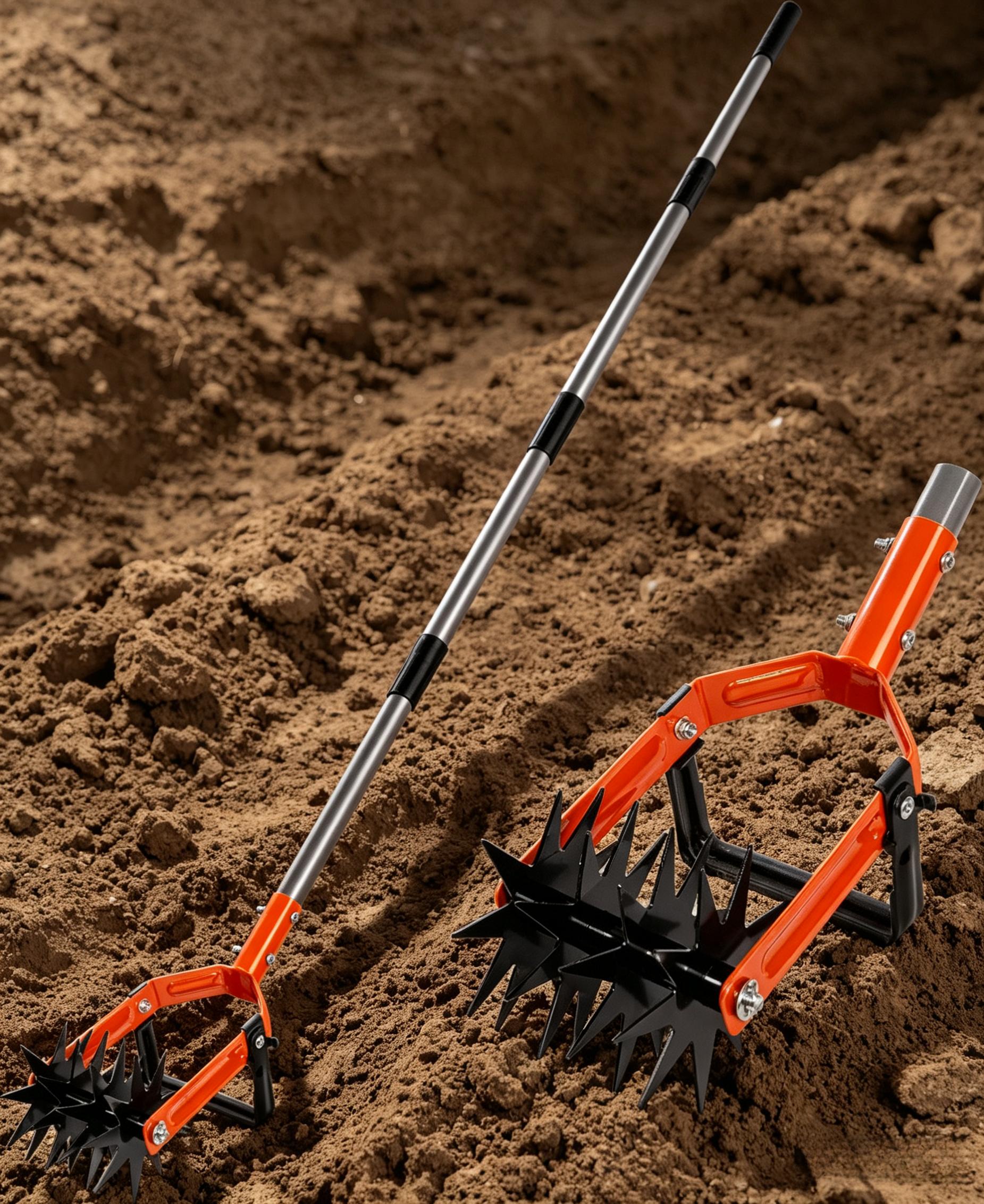 Rotary Cultivator Garden Tool, Adjustable Long Handle Hand Tiller with Star-Shaped Rolling Tines, 2-in-1 Weeder & Soil Aerator for Lawn Care, Reseeding Grass, Soil Mixing, Manual Yard Tiller