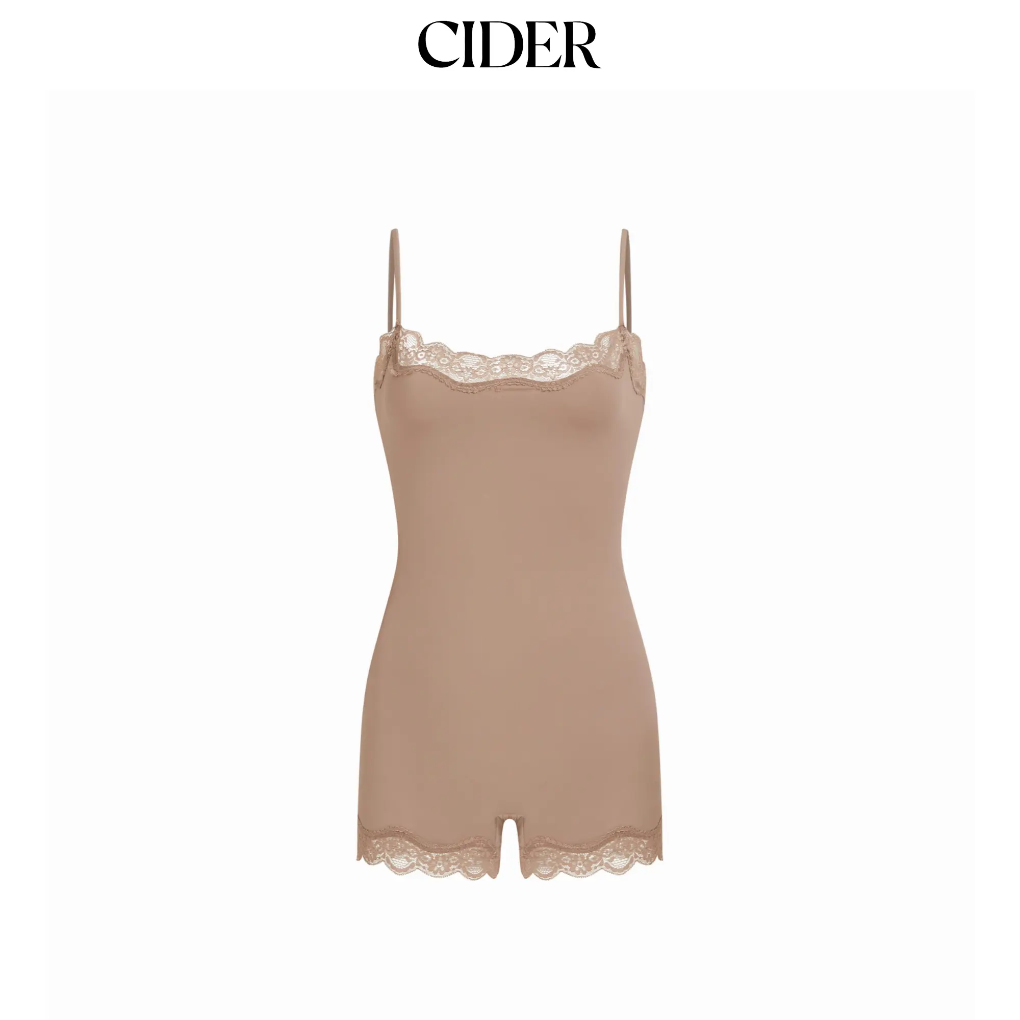 Cider Jersey Square Neck Lace Trim Mid Rise Loungewear Romper