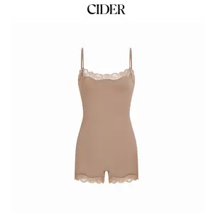 Cider Jersey Square Neck Lace Trim Mid Rise Loungewear Romper