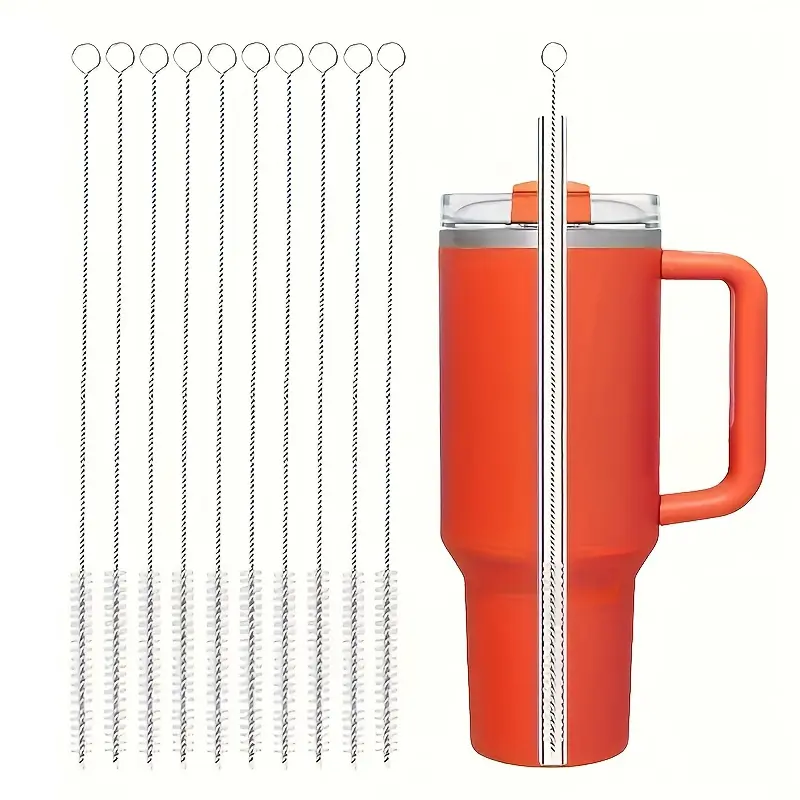 10-Piece Reusable Stainless Steel Straw Brush Set, Durable Cleaning Tool, Bottle Cleaner for Baby Bottles, Silicone, Metal Straws, Kitchen & Outdoor Use