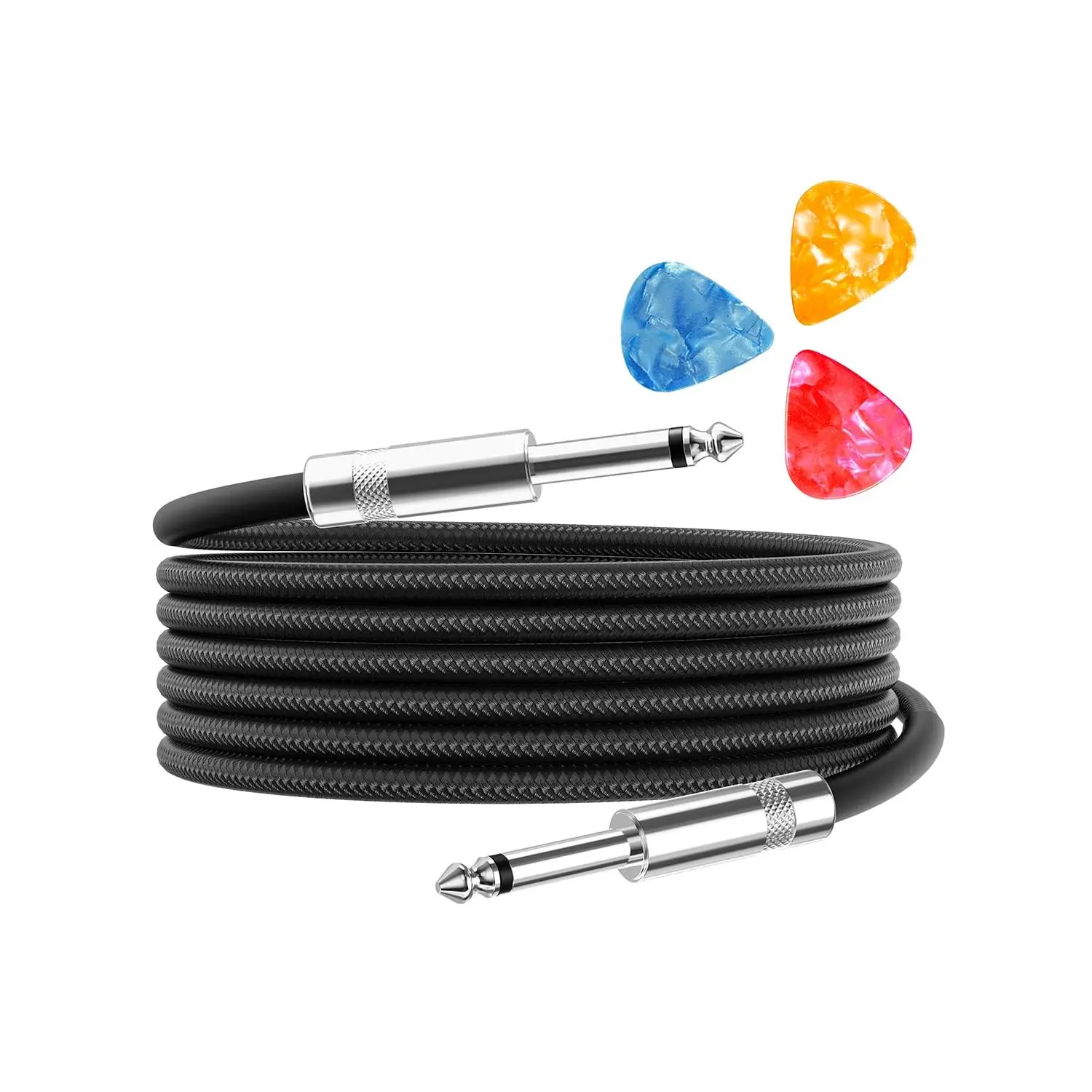 Guitar Cable, Guitar Cord 10ft AMP Cord for Bass & Electric Guitars/Keyboard/Mandolin TS 1/4 Inch Instrument Cable, Pro Audio Straight Angle Black