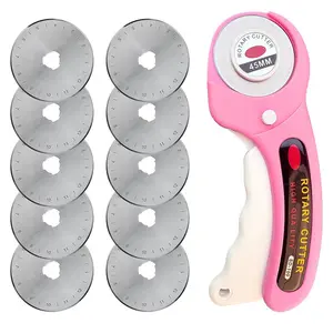 45mm Rotary Cutting Knife with 10 Replacement Blades, Sharp Fabric Cutter for Quilting, Patchwork, Sewing Projects, Essential Crafting Tool