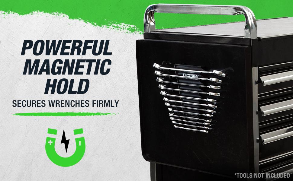 22176 Pro Wrench Organizer, 12 Wrench Rail, SAE and Metric Tool Drawer Organizers For Tool Boxes And Surfaces, Black