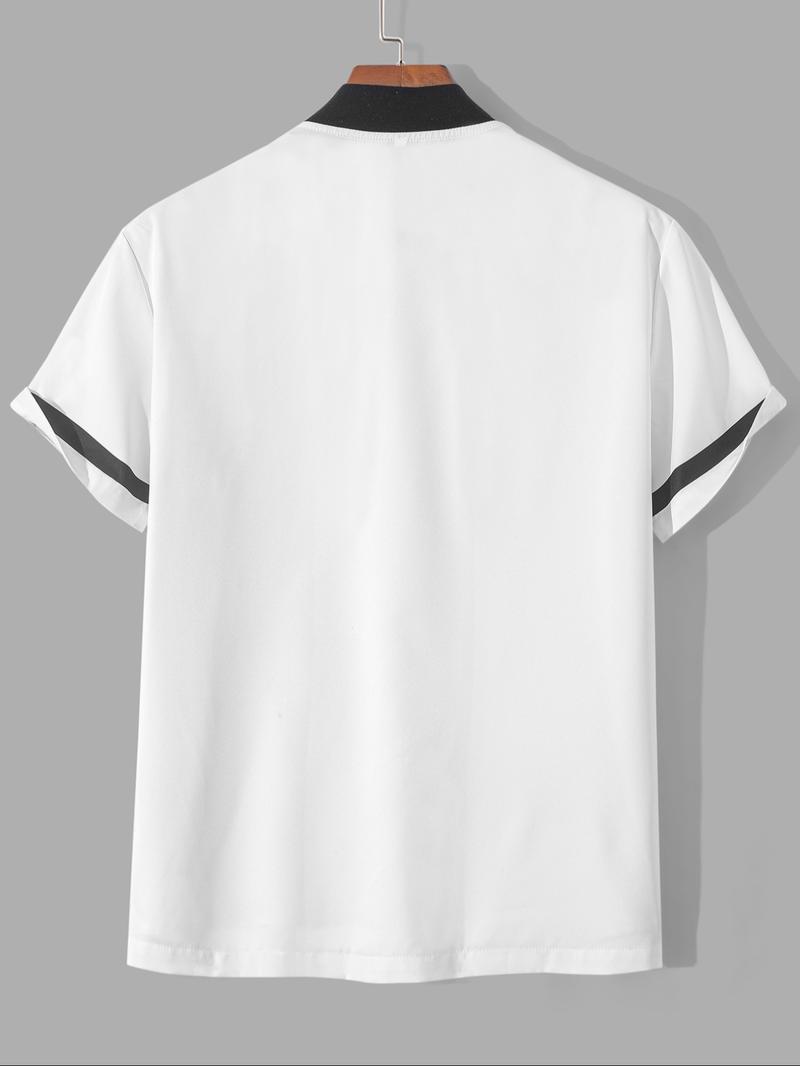 Men's Letter Print Baseball Collar Shirt, Regular Fit Casual Short Sleeve Top for Summer, Men's Clothes for Daily Wear, Menswear, Sports Top, Sportswear Clothing, Vintage Basketball Jersey