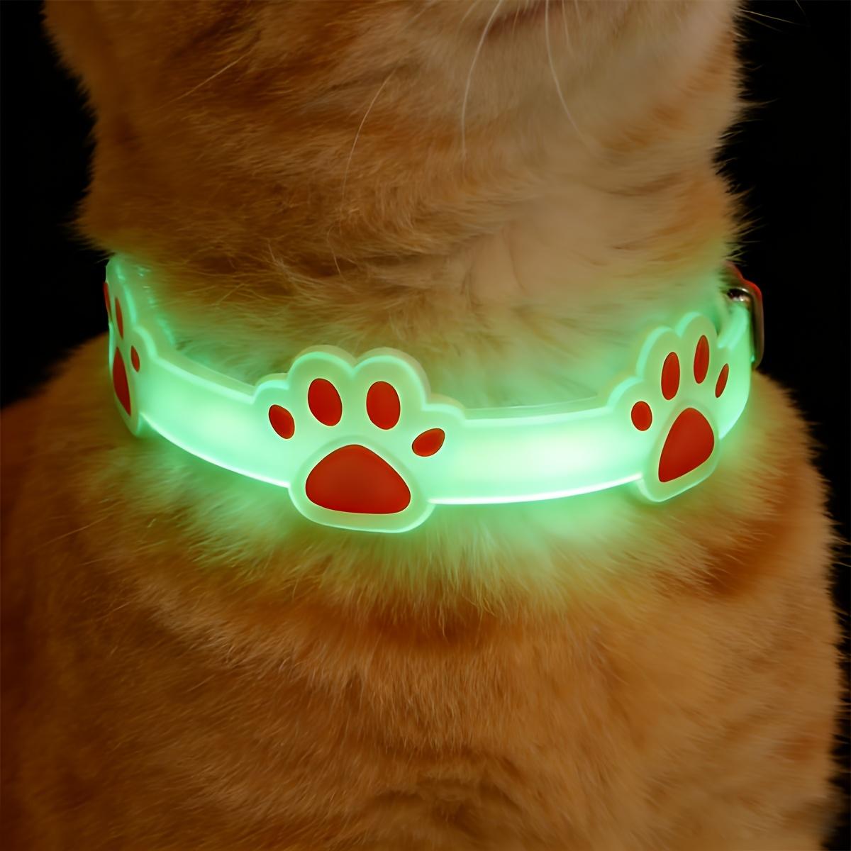 1pc Glowing Collar for Dogs & Cats with Bell - Luminous Night Safety Collar, Adjustable Anti-Loss Safety Device, Paw Print Suitable for Small Pets, Bell Alert System for Nighttime Walks, Random Color Collar for Dog and Cat Leash Gear