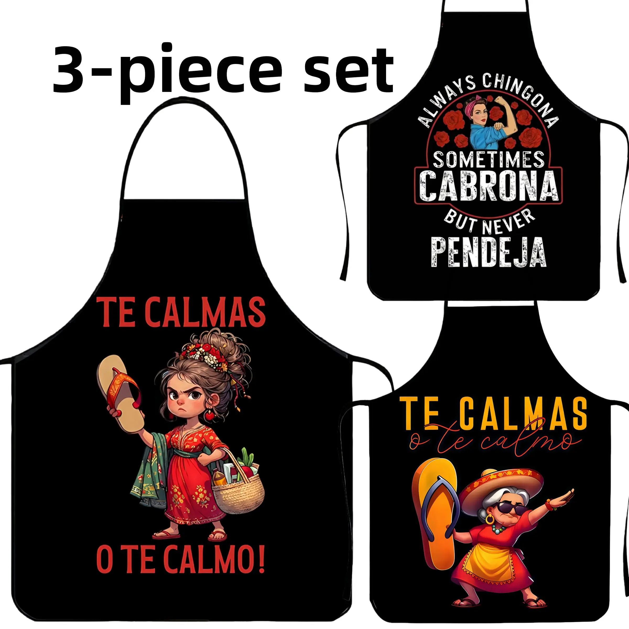 3-Piece Set Funny Spanish Print Polyester Apron,Gift Idea,Christmas Decoration,Black Friday,Friends Giving,Cooking Apron,Apron for Women,Christmas Gift, Nails Design Tool,Garden Tool,﻿Cleaning Tool