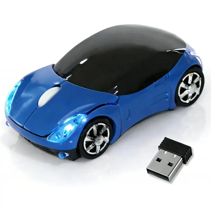 Blue Compact Ergonomic Mini Car Wireless Mouse, 1600DPI 2.4G with USB Receiver, Cute Mice for Laptop, PC (Windows, Mac OS), Compact Ergonomic Mouse