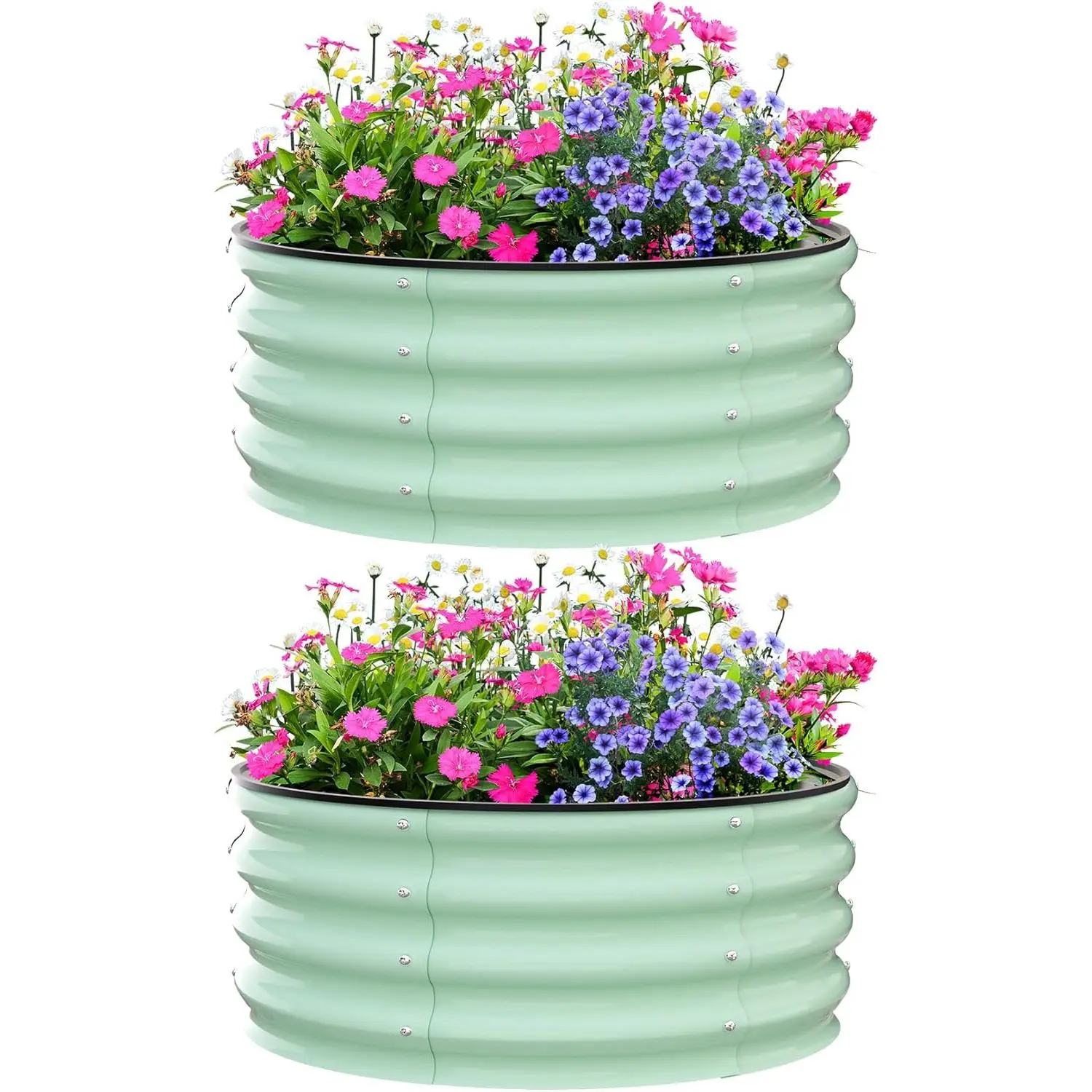 GAOMON Metal Raised Garden Bed Planters Set for Outdoor Gardening - Weatherproof Galvanized Steel, Open Bottom for Drainage, Easy Assembly, Ideal for Vegetables, Flowers & Herbs – 2-Pack, 3x3x1FT & 2x2x1FT, Round & Rectangular - Dark Grey & Olive Green