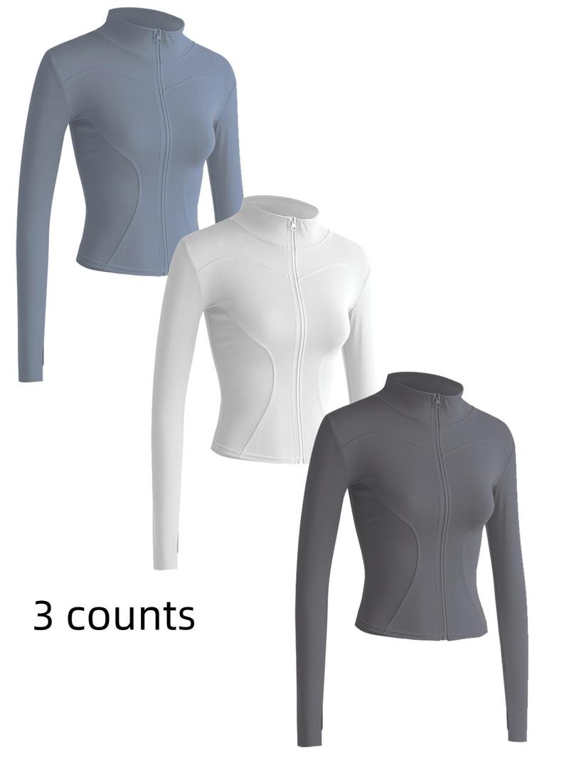 Women's Solid Zip Up Mock Neck Sports Outerwear, Athletic Long Sleeve Sports Top, Gym Clothes, Comfortable Ladies Jacket for Indoor Outdoor Wear, Gym Clothing, Valentine's Day Gift for Girl, Fall Gift