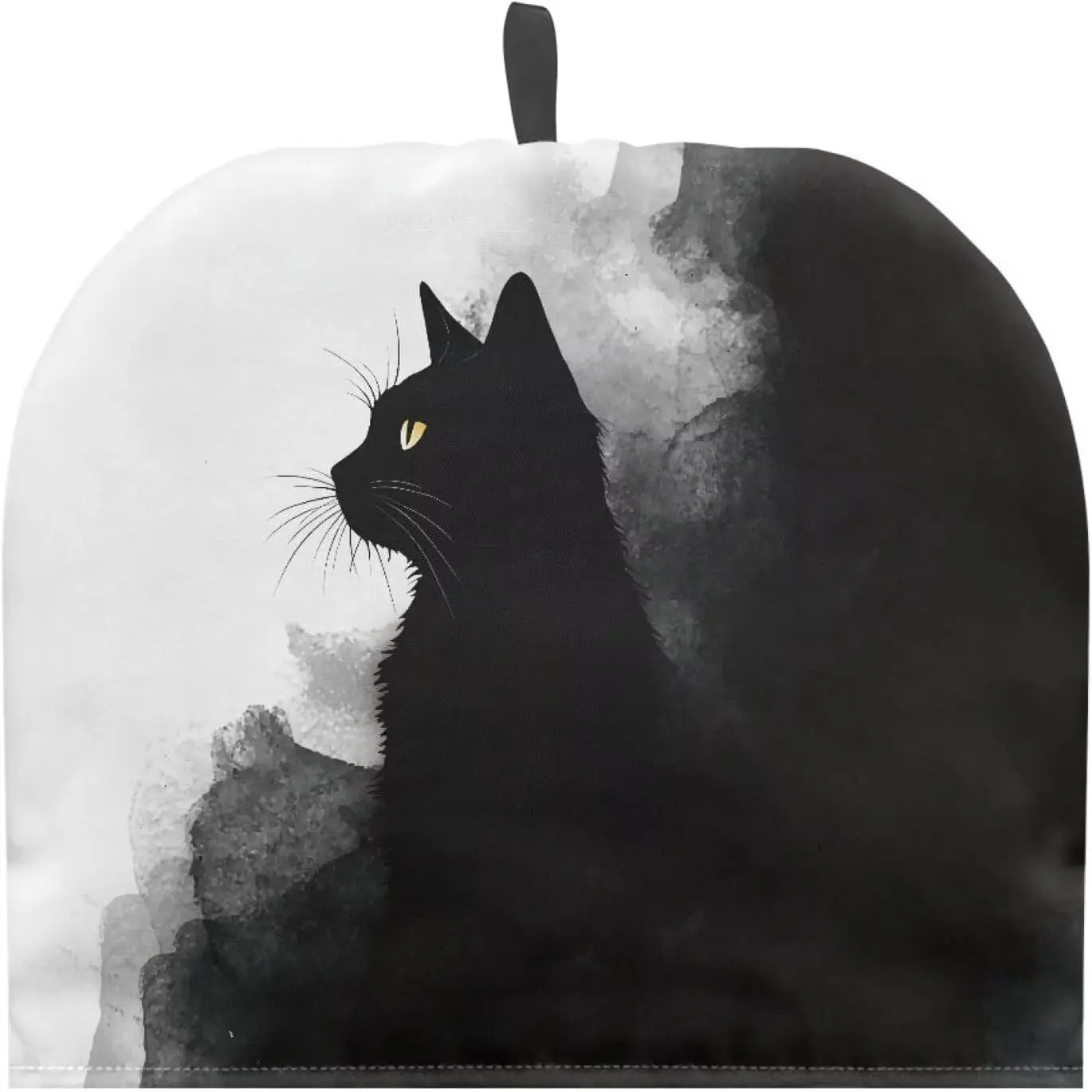 Foldable Hanging Ink Painting Cat Tea Cozy Decorative Teapot Cover with Handle Dust-proof Cover for Kitchen Kettle Holiday Black