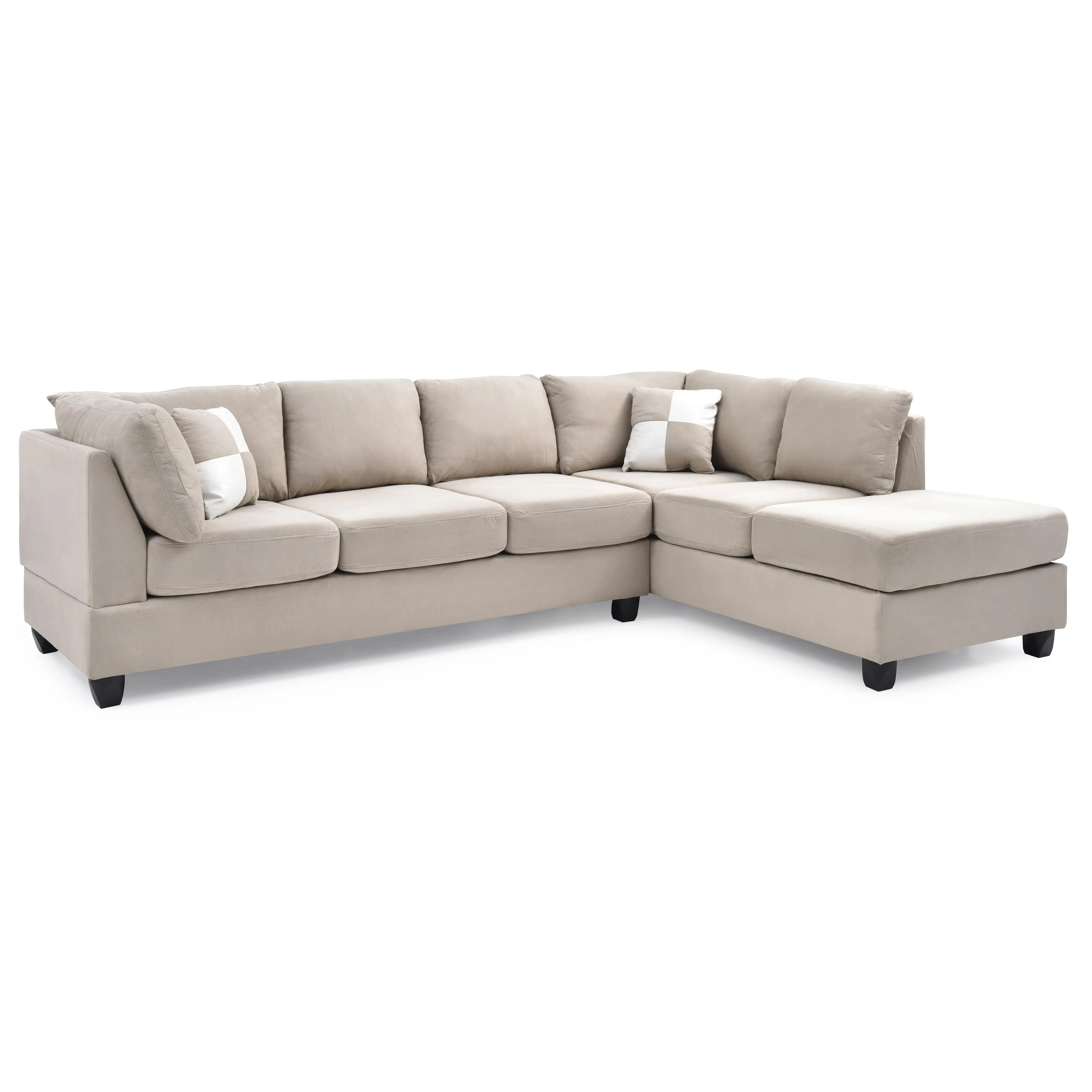 White Microfiber 3-Seat Modular Sectional Sofa Without Ottoman, Reversible Chaise for Living Room