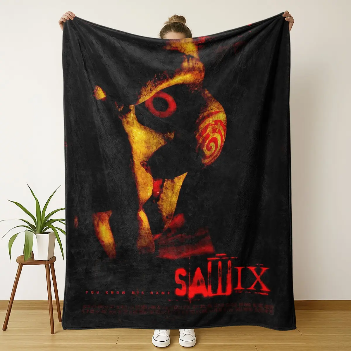 Saw Ix Jigsaw Horror Throw Blanket, Billy Puppet Flannel, Soft Cozy Scary Movie Blanket for Sofa Bed Gift, Perfect Halloween Accessory