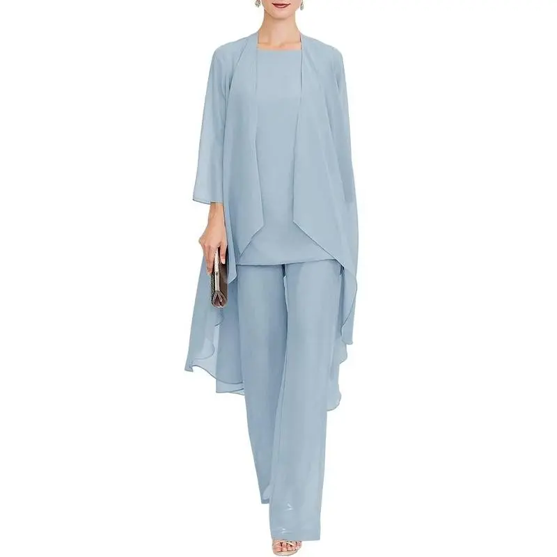 Chiffon bride mother long pants set 3-piece wedding dress set women's evening dress set