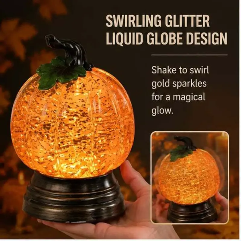 Glitter Lighted Pumpkin Snow Globe, Halloween Decorative Ornament, Sparkling Crystal Design, Perfect for Festive Atmosphere