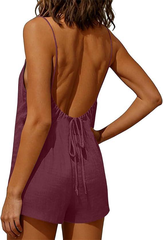 2026 New Women's One-Piece Pants Casual Sleeveless Tank Top Short Skirt Overalls with Narrow Straps and Pockets