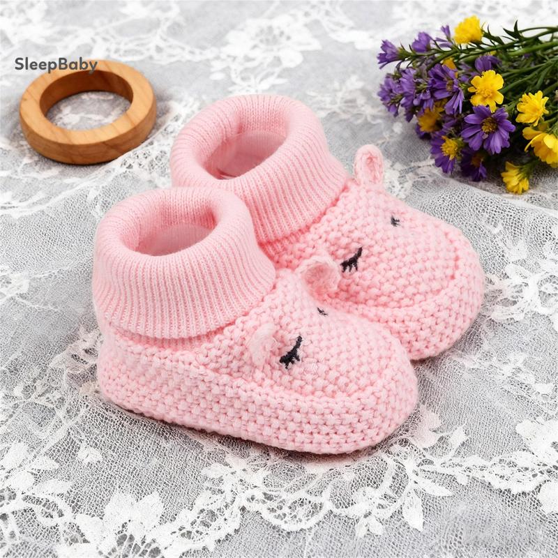 Knitted Baby Booties with Ears Soft Infant Boots Comfortable Winter Shoes for Boys and Girls