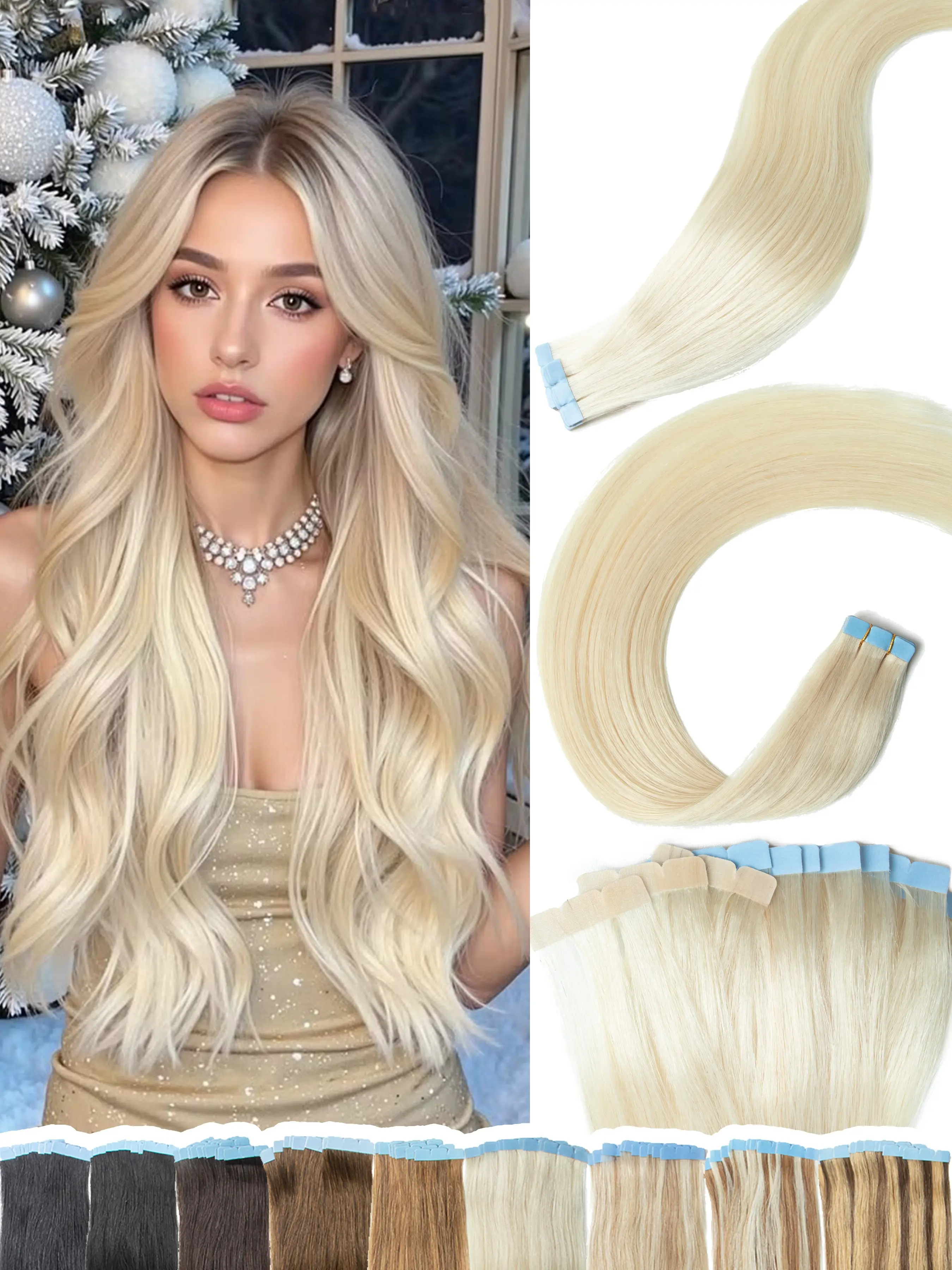 Mini Tape in Real Human Hair Extensions, Seamless Extensions, Invisible Mini Tape Tabs, Lightweight & Flat, Adds Natural Volume & Length, Easy to Install & Reusable