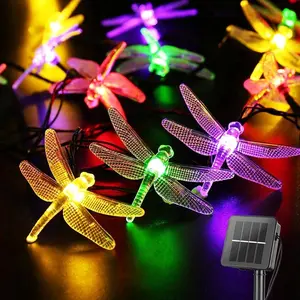 1 set of 7-meter dragonfly solar string lights, 50LED high brightness light beads, colored/warm light dragonfly solar string lights, dragonfly atmosphere lights, courtyard/garden/bedroom/party decoration