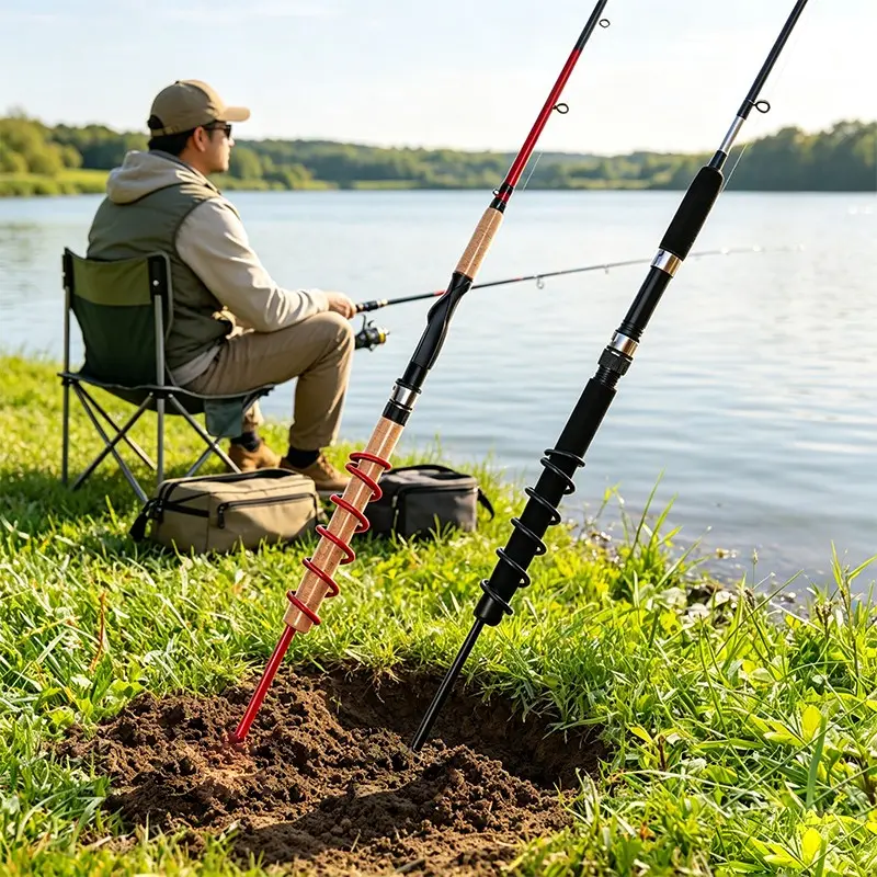 2pcs Fishing Rod Holder, Spiral Metal Pole Stand, Ground Support Rack Bracket for Bank Fishing, & Colors