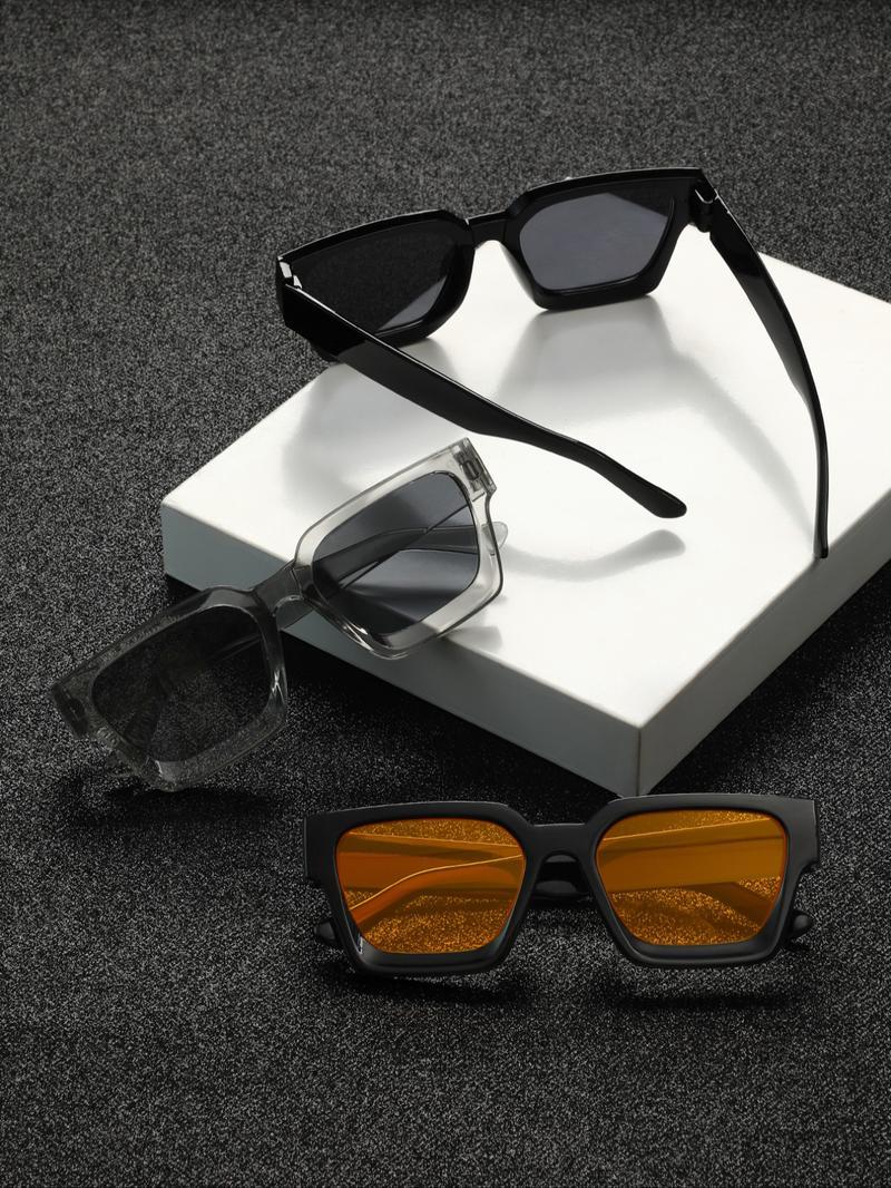 3 Pcs Men's Fashionable Tinted Lens Sunglasses, Trendy Casual Rectangle Frame Sunglasses for Everyday Use, Fashion Accessories for Outdoor Activities