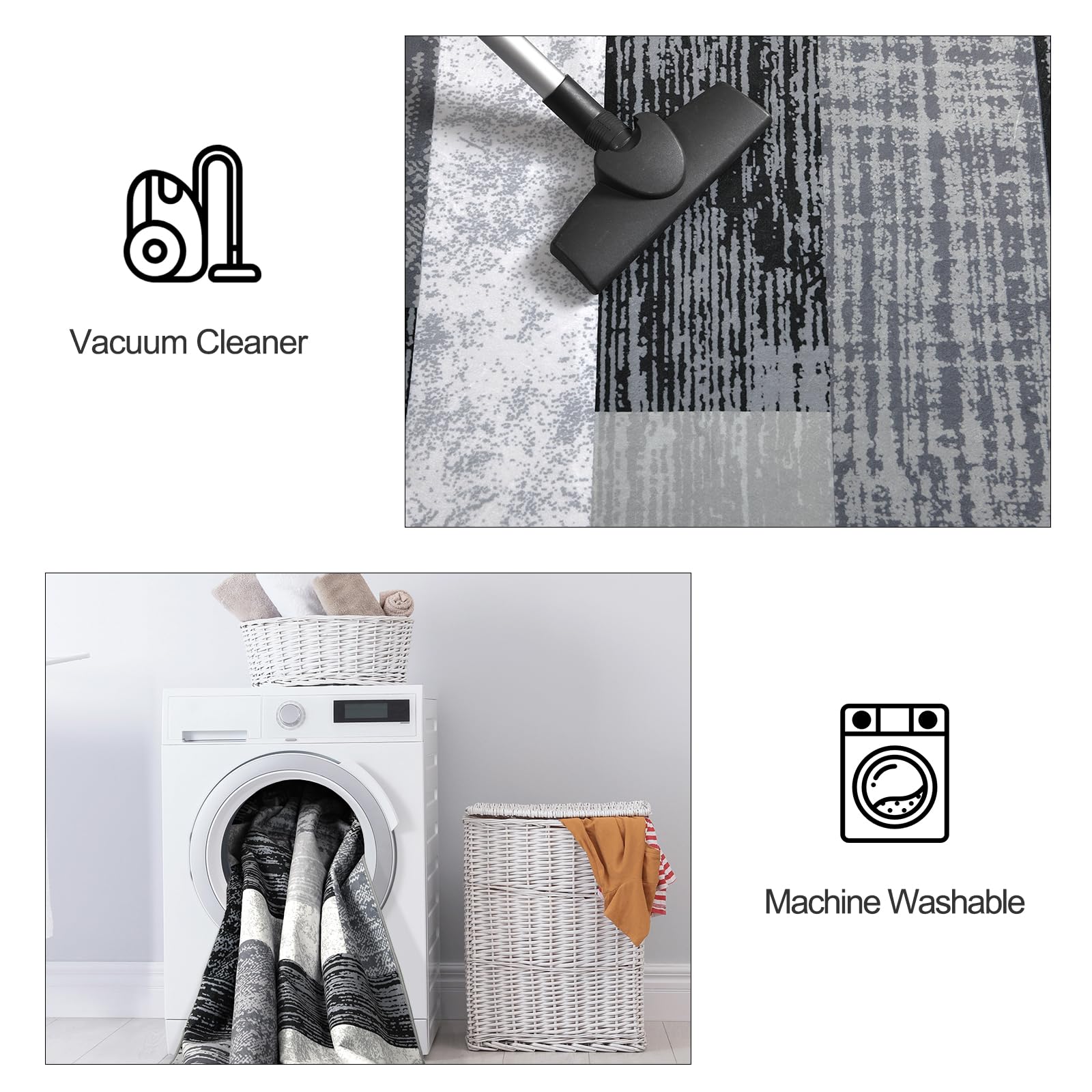 Large Area Rugs,Modern Geometric Patchwork Floor Decor for Bedroom Aesthetic Carpet, Rockwood Collection, Indoor Rugs for Living Room, Dining Room, Nursery, Office, Machine Washable Rug,6x9 Ft Grey