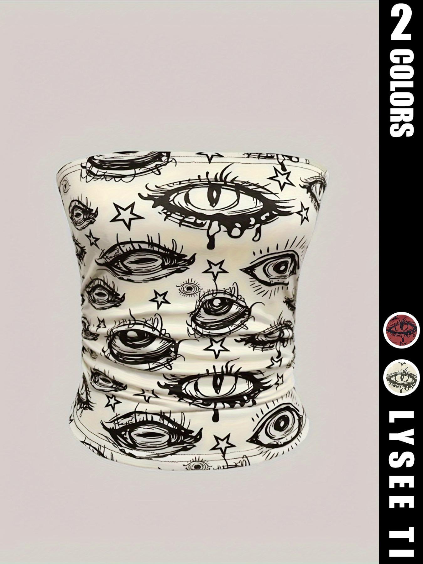 Women's Eye Print Tube Top, Fashion Casual Strapless Top for Daily Outdoor Wear, Ladies Clothes for Summer