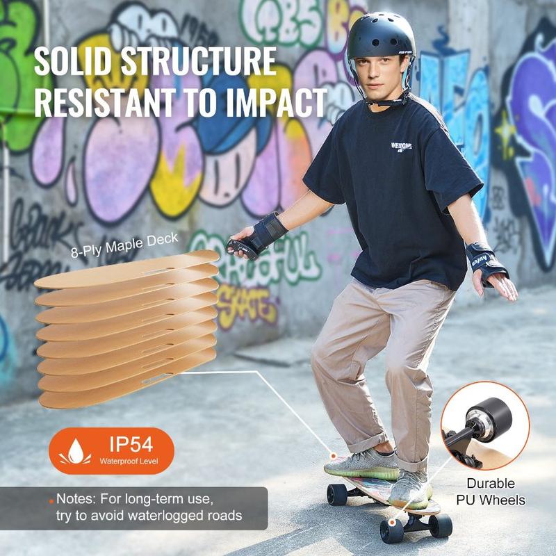 VEVOR Electric Skateboard with Remote, 13.7 Mph Top Speed 7.5 Miles Max Range Skateboard Longboard, 3 Speeds Adjustment Skateboards, Easy Carry Handle Design, Suitable for Adults Teens Beginners