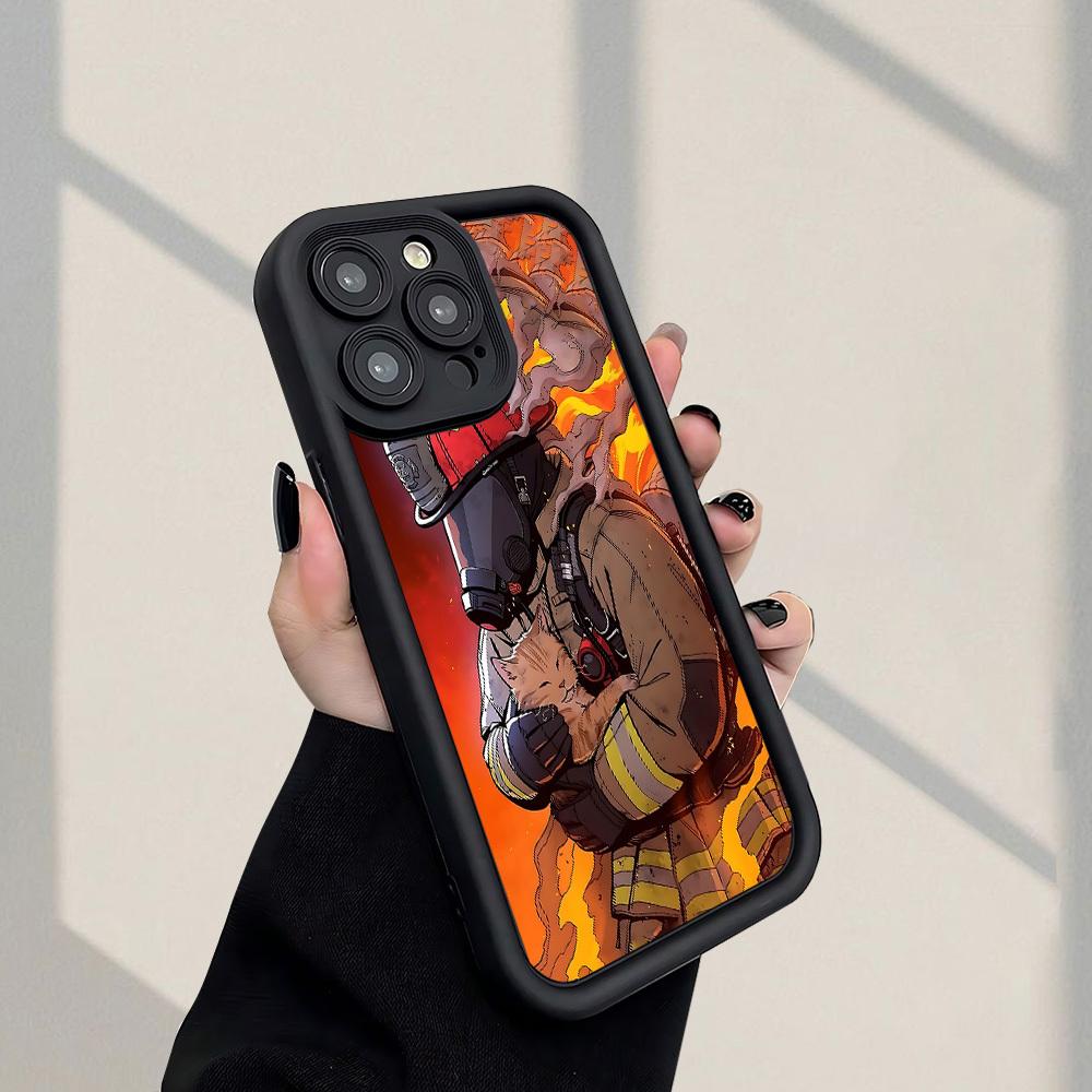 Phone case: Firefighters And Kittens Pattern Fashionable and Popular Shock-Proof Anti-Fingerprint Full Coverage Thick Protective Phone Soft Case Compatible with iPhone 17 E Air Pro ProMax iPhone16 15 14 Plus 13 12 Mini 11 X XS XR