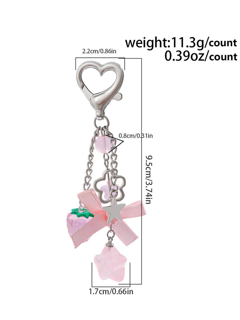 Cute Star & Strawberry & Bowknot Design Keychain, Cute Charms Keychain, Fashionable Keychain for Women & Girls, Trendy All-match Keychain for Birthday Gift