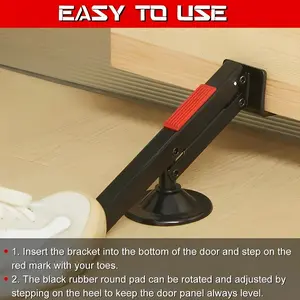 360 ° rotating foot pedal door lifter, ergonomic red handle and black metal construction for easy room door operation, heavy duty door lifter, smooth metal surface, sturdy metal base