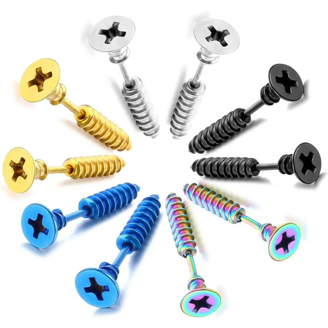 Baby Unisex Rock Punk Halloween Titanium Steel Stud Earrings, Hypoallergenic Screw Piercing Jewelry for Infants Toddlers
