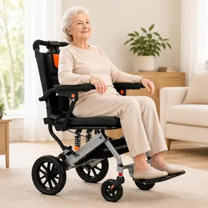 Lightweight Foldable Transport Wheelchair for Adults, Portable Travel Wheelchair with Flip-Back Armrests, Swing-Away Footrests & Locking Handbrakes