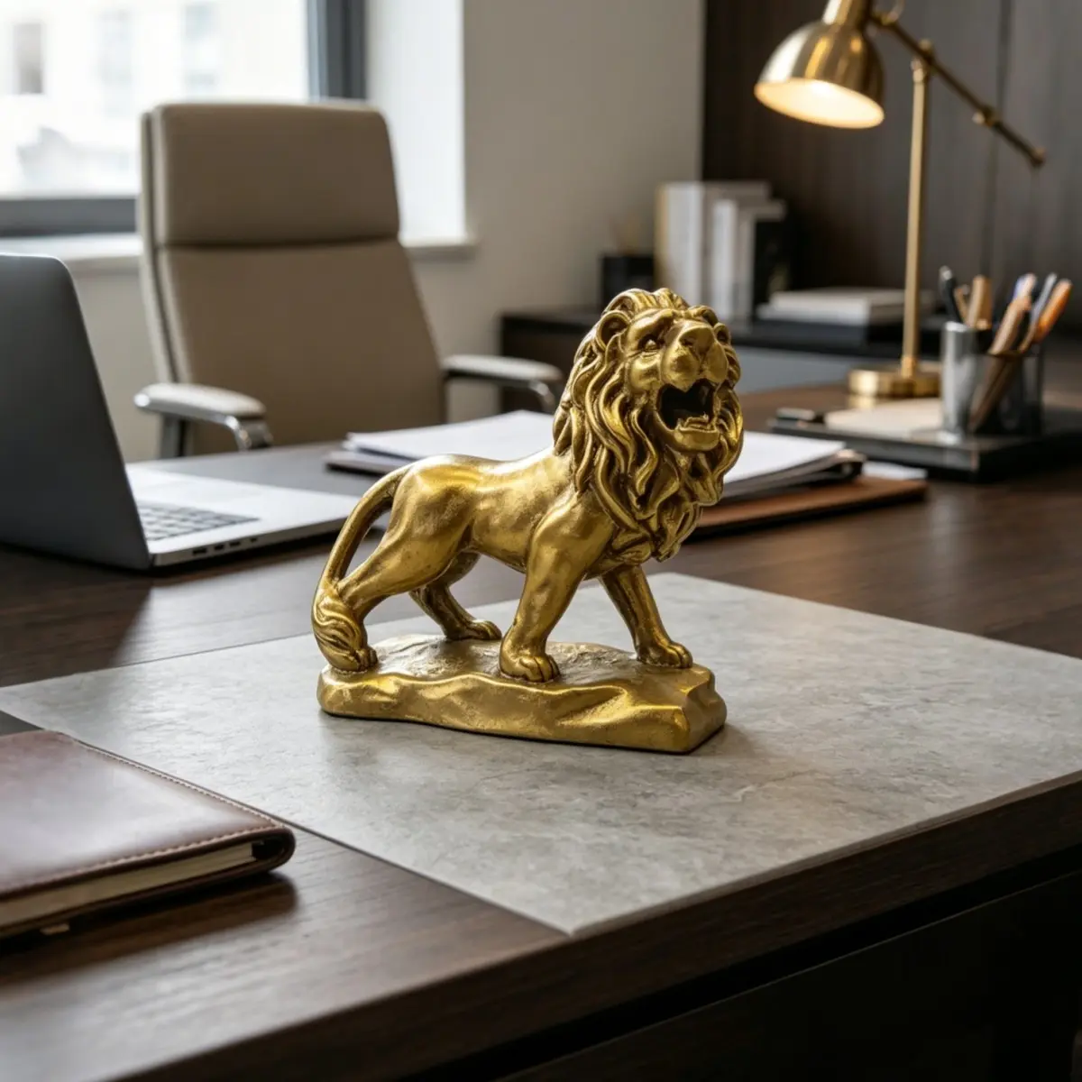 Golden Roaring Lion Sculpture, Nordic Style Luxury Desk Decor, Home Living Room Bar Entryway Decoration, Office Feng Shui Lion Statue, Ideal Gift