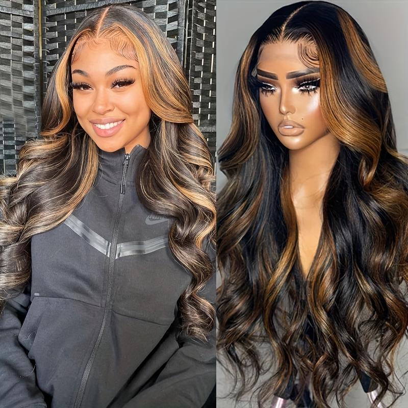 1pc Unisex 26 Inch Body Wave Lace Front Wig, 5x5 Glueless, Pre Plucked with Baby Hair, 200% Density, Sports Style, Black & Honey Blonde Ombre, 1b/30 Balayage Wig for Women