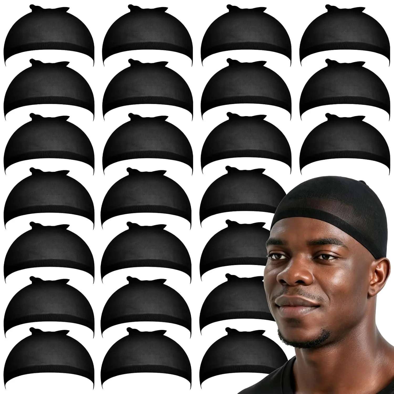 24 count Black Wig Cap for Men, Hair Nets Stocking Caps, Nylon Wig Caps, Hair Net for Men, Stretchy, , Lightweight Wave Caps for Daily Wear Halloween