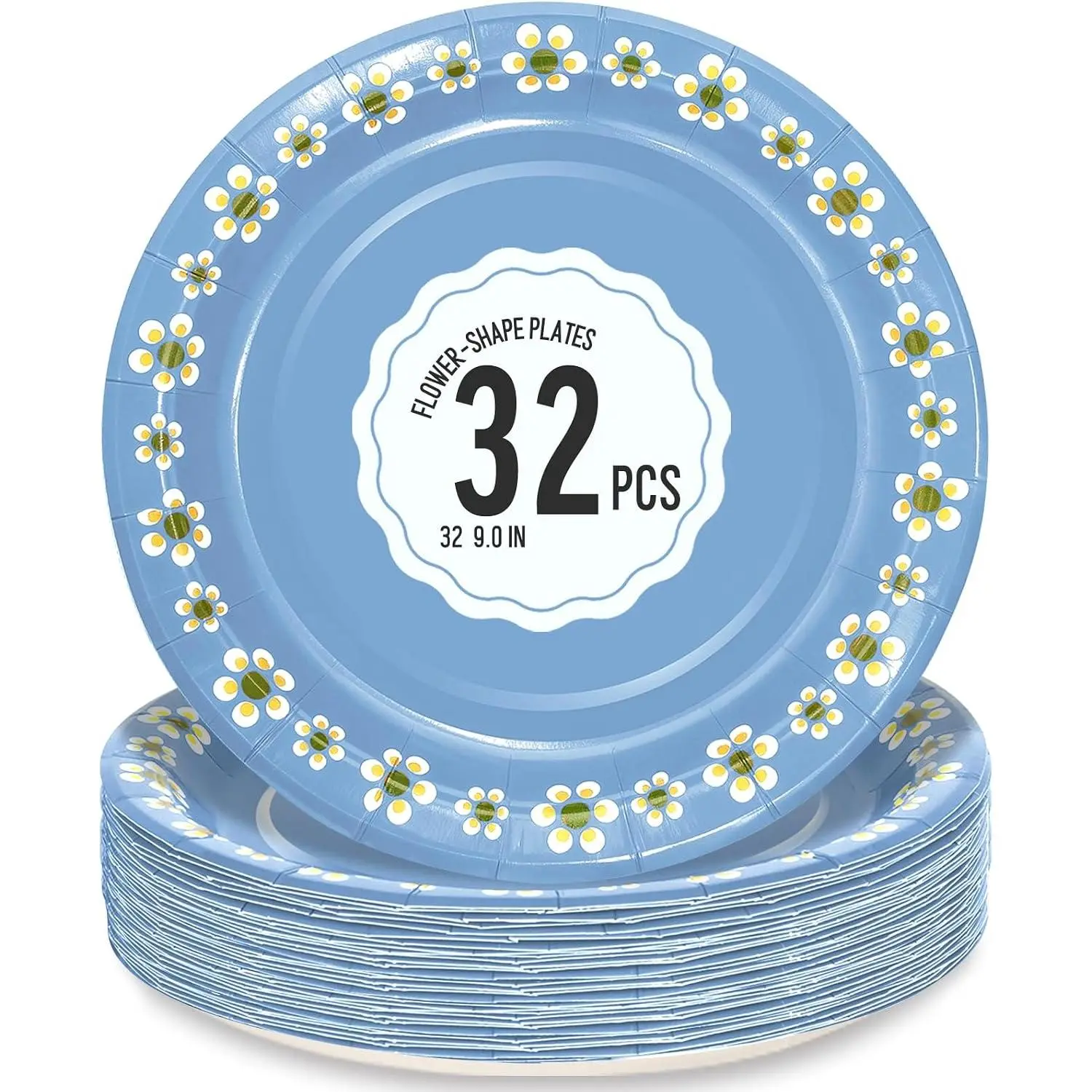 32PCS Platos De Barro Mexicanos Paper Plates - 9 Inch Blue Terracotta Flower Clay Pottery Baby Shower Plates - For Cinco De Mayo Wedding Talavera Birthday Party supplies